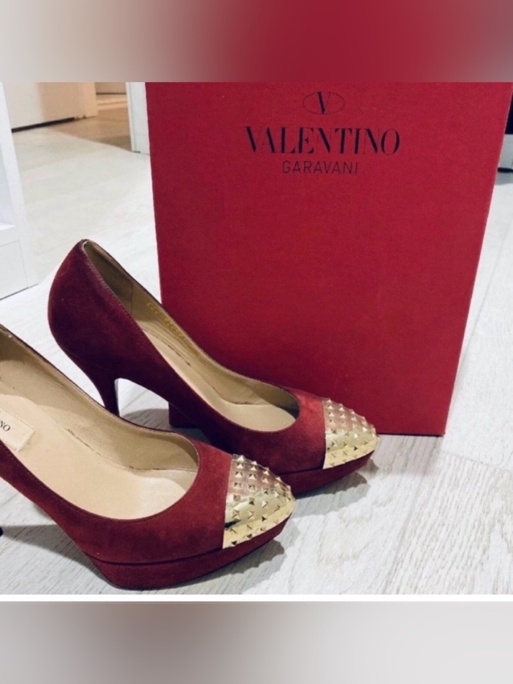 Valentino Red Suede Pumps with Gold Studded Cap size 37.5
